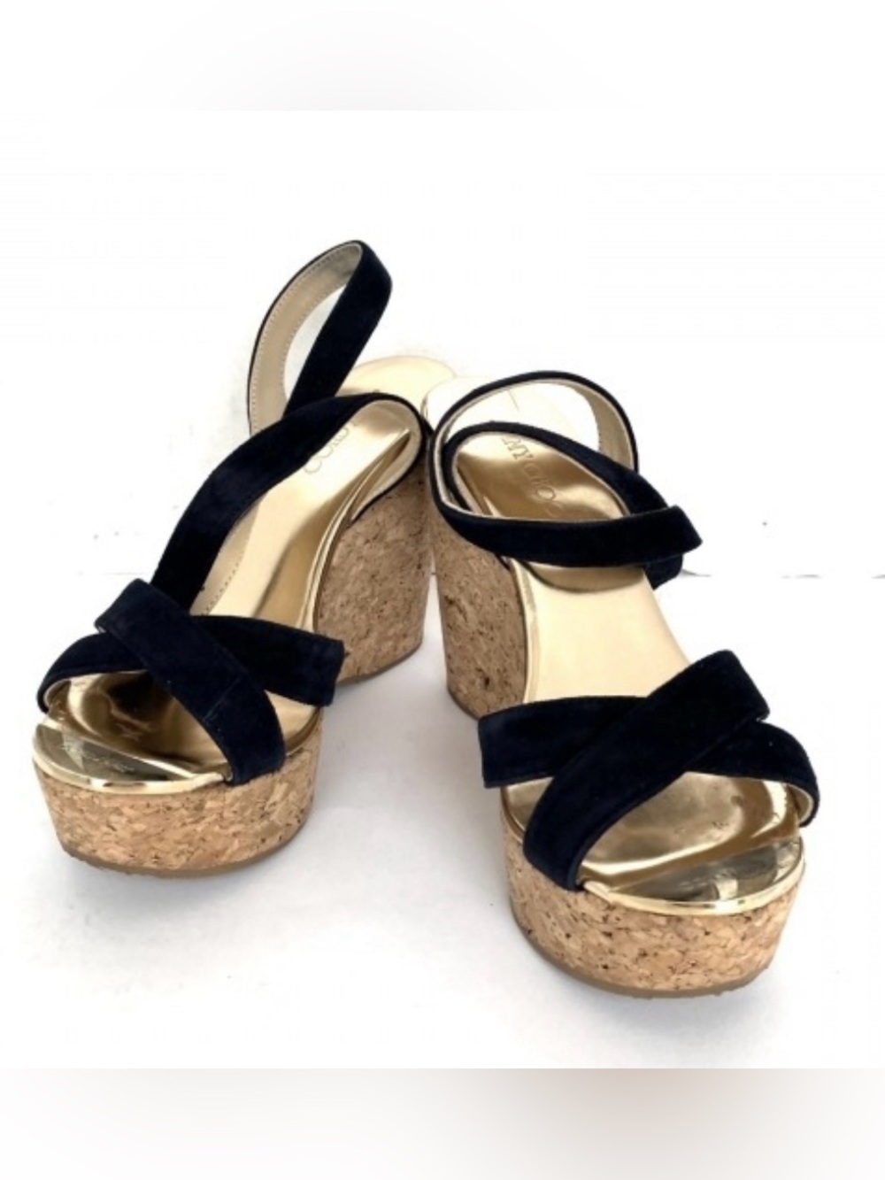 Jimmy Choo Black Suede Cork Platform Sandals